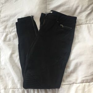H&M Moto Denim Jean Legging with Ankle Zippers, Size 6, Black